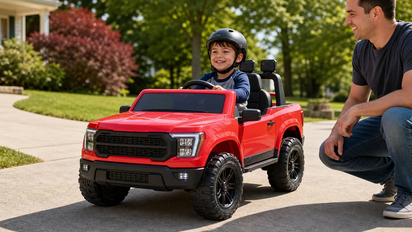 Editorial image representing Power Wheels Ford F-150 Raptor in use